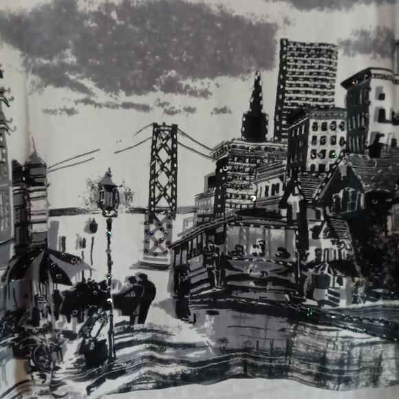 Take Two Clothing Vintage T-shirt City Scape Graphic Artsy Y2K LARGE 3/4 Sleeves - Picture 2 of 6